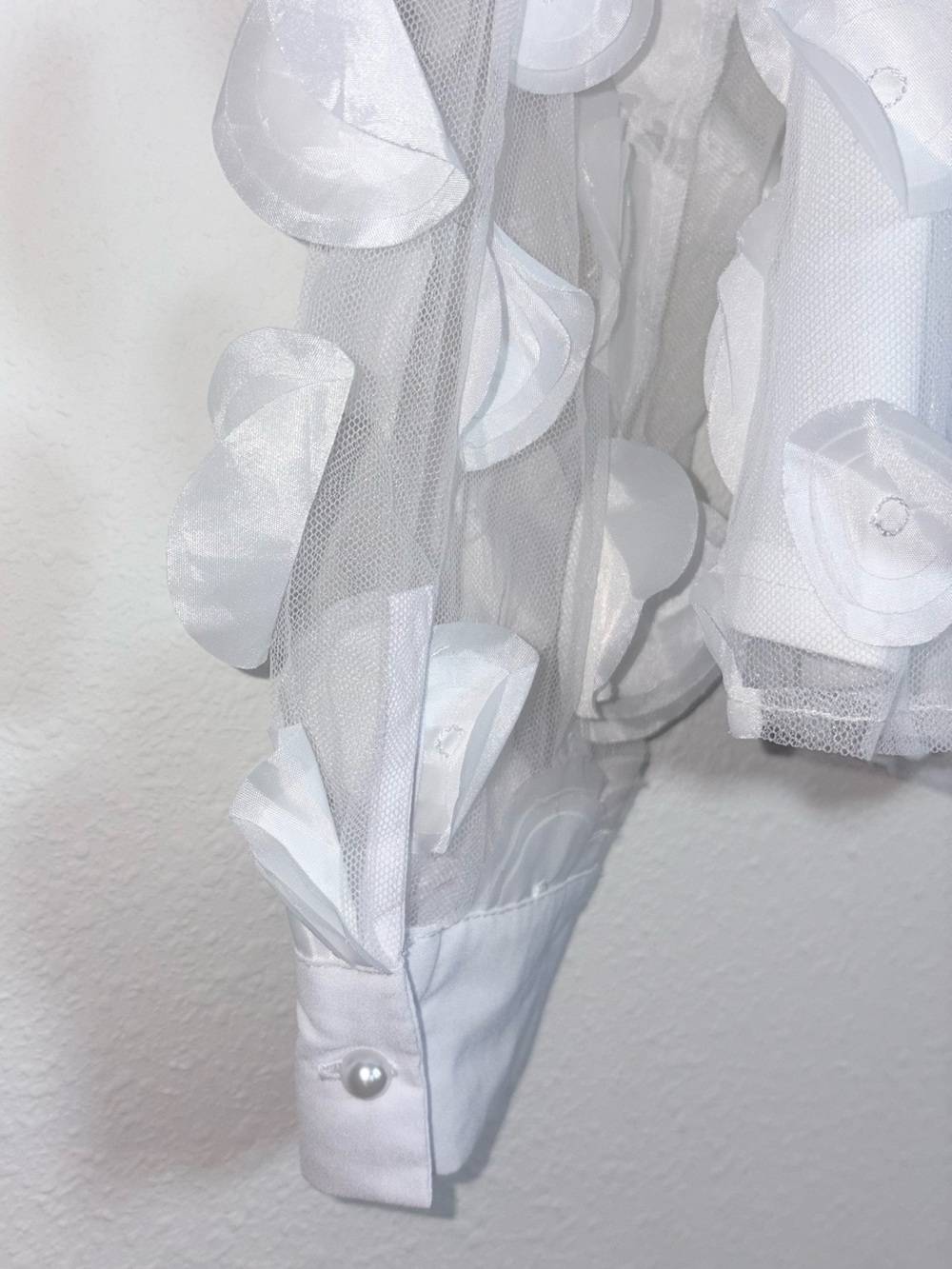 Alice Blue White Sheer 3D Petal Button-Down Blouse - Picture 7 of 7